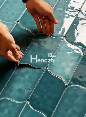 亮光叶子103x156釉面波浪面手工砖绿色蓝色卫生间全瓷砖厨房墙砖