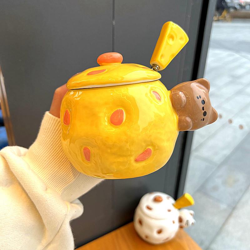 女学生感马克杯可爱曲奇立体带盖勺陶瓷杯家用情侣杯咖啡杯子