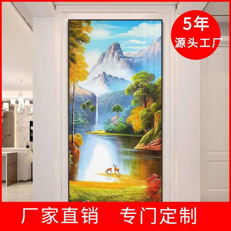 入户玄关装饰画欧美式田园风景山水走廊尽头壁画客厅竖版轻奢挂画