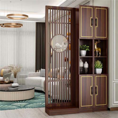 客厅新中式屏风隔断装饰墙遮挡实木置物架镂空现代轻奢入户玄关柜