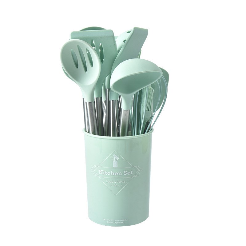 硅胶厨具16件套 不锈钢管柄密铲漏铲汤勺烹饪勺铲 硅胶厨具套装