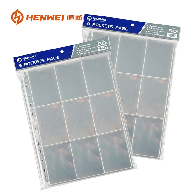 恒威九宫格卡册内页50张9格活页加厚透明页游戏王卡片收藏册卡页