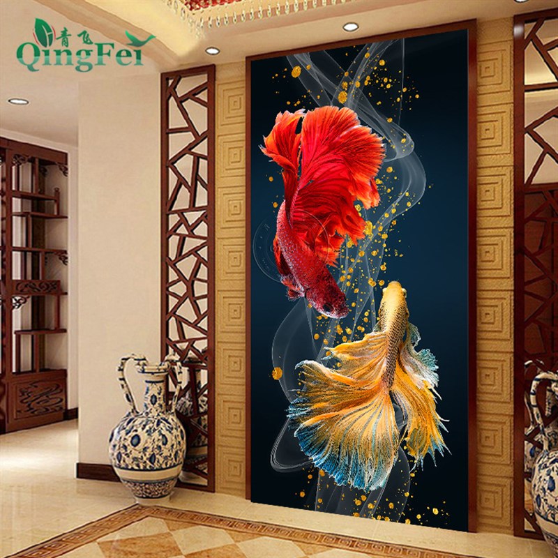 青飞精准印布情意缠绵墨滴霓裳鲤鱼十字绣客厅竖版满绣有钻石画