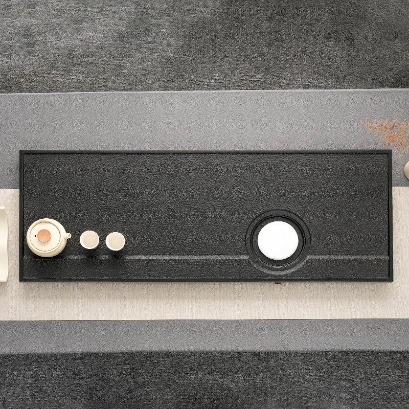 天然乌金石茶盘整块石茶台家用现代简约茶具办公小茶台茶海干泡台