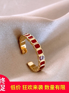 复古安可拉红开口轻奢女士戒指