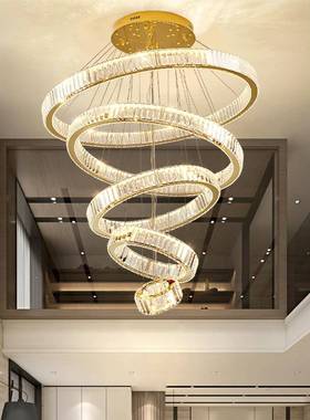 客厅吊灯轻奢形全谱水晶灯创意环QY-7784酒光店别墅挑空楼梯复楼