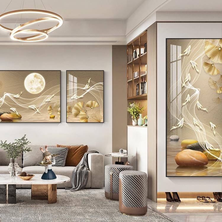 现对代UVE墙轻奢入户玄关廊装饰画走过道挂画九鱼图正门竖版高档