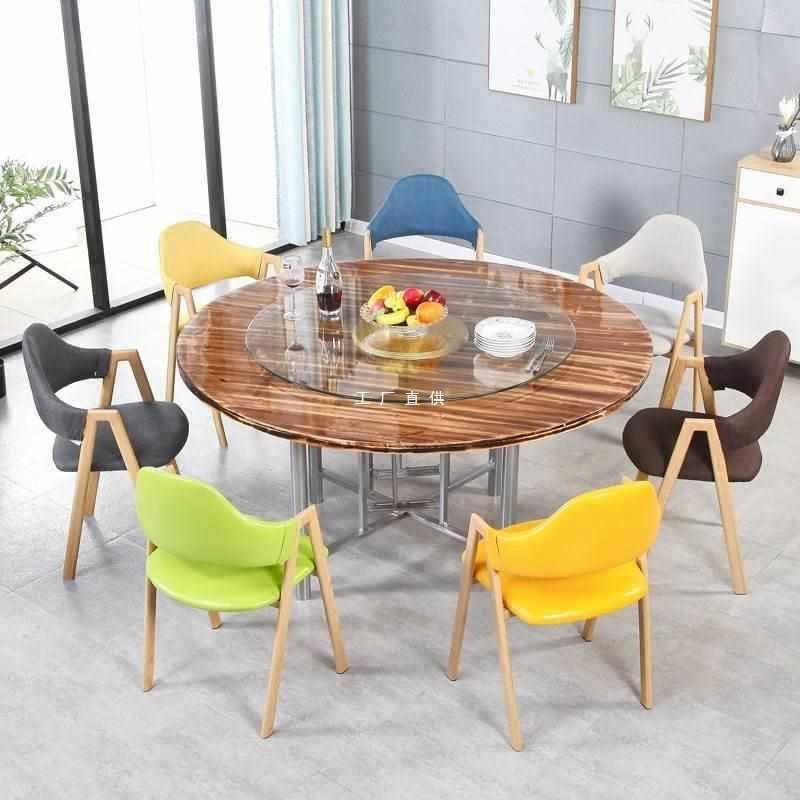 木质大圆面15DFB人家用圆5KR_1桌6面加转酒桌店店橡饭餐厅餐桌