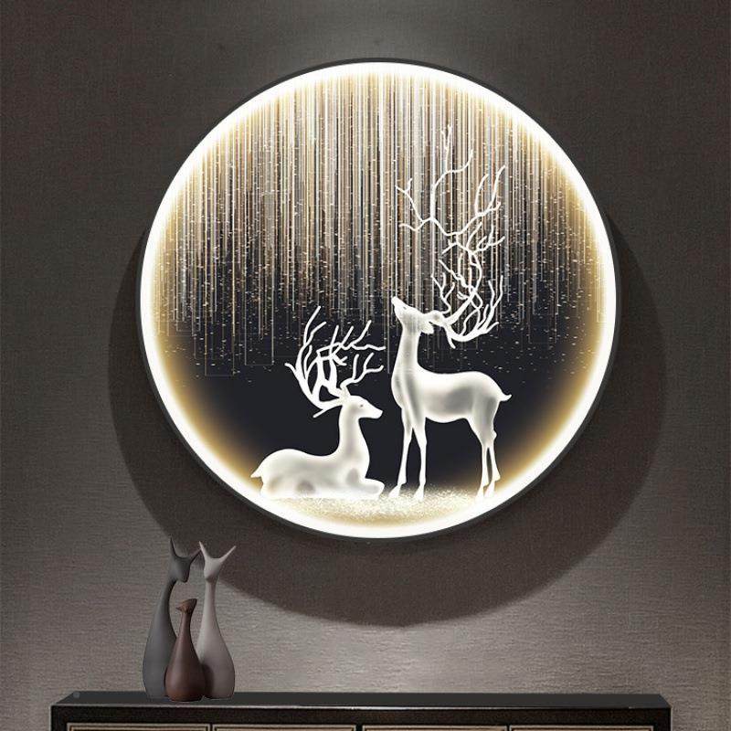 麋鹿带形装饰画灯LD玄关圆挂画入户走廊JPR过道墙画壁E灯轻奢风油,家居饰品,现代装饰画,淘宝优惠券,粉丝福利购,淘宝优惠卷