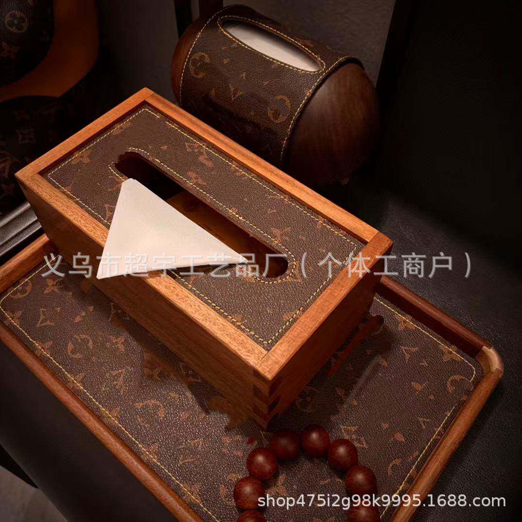 摆轻奢创意黑桃木家用46545磁吸纸巾盒皮革抽盒纸胡客厅酒店工作