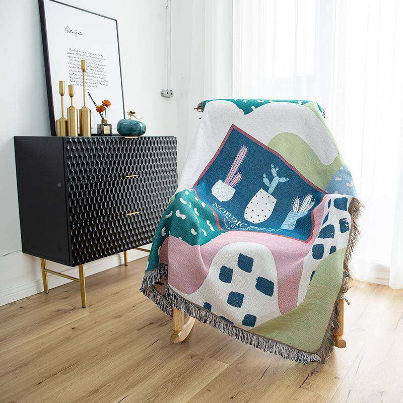 新甩发货尚波点几何单人沙发巾老虎椅子沙时品t5612339毯套罩盖布