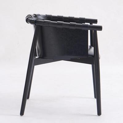 闲意式极椅简实木餐家用马鞍皮扶手中古客厅休椅椅白蜡木扶手Cleo