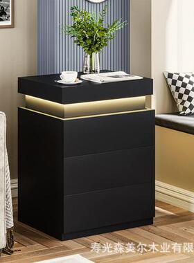 现代小约户型卧ZRF头室床柜出口用带灯带简高光LED物室床头收储纳