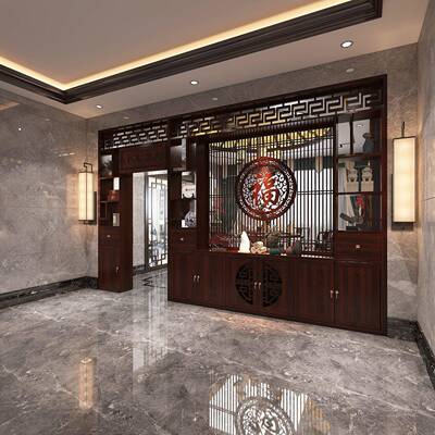 新中式实木屏奢风隔客厅入户玄关柜遮挡代断简约轻MVO置现物架装