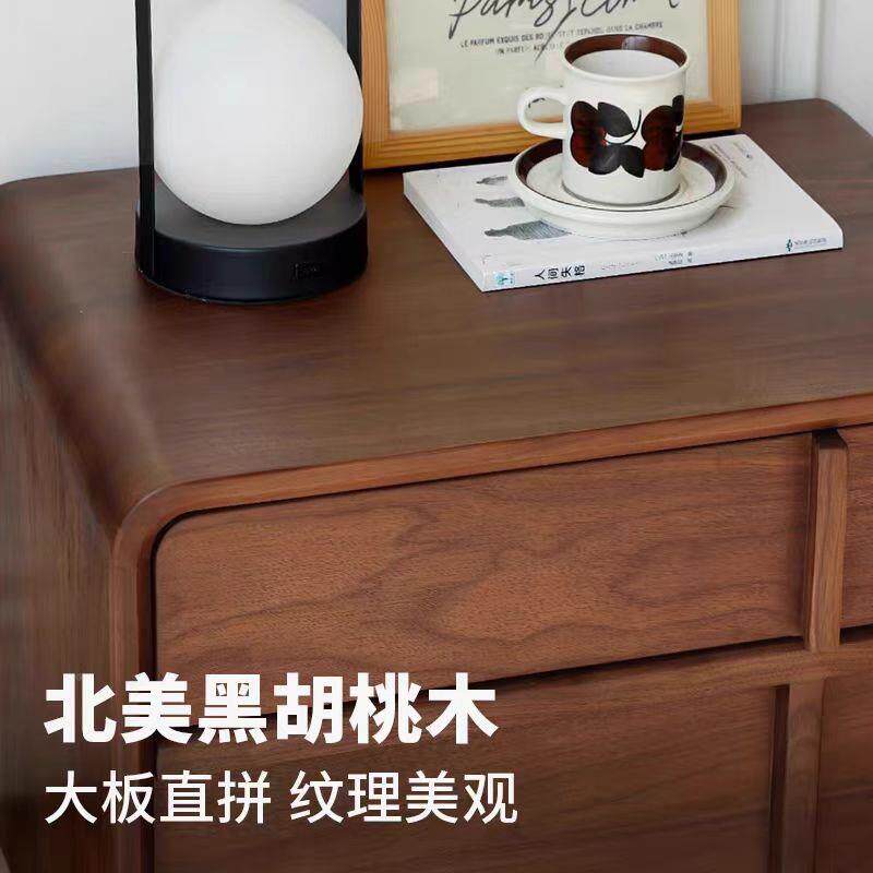 北美黑胡全桃木实木床头卧室柜桃木落床头柜地骨樱格线多功能储物