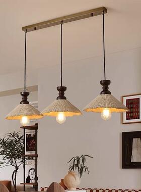 日式复古餐厅头吊灯三36355简约胡桃木吧台饭厅餐灯中诧寂风小桌