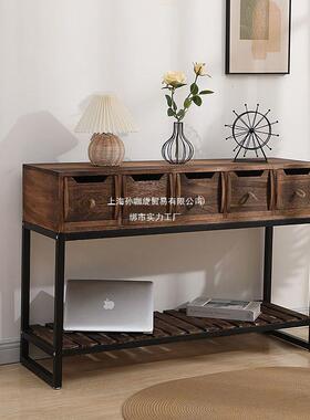 美式实乡关村纳简易玄YNK柜超薄复古木床头柜卧室收斗柜小柜子储