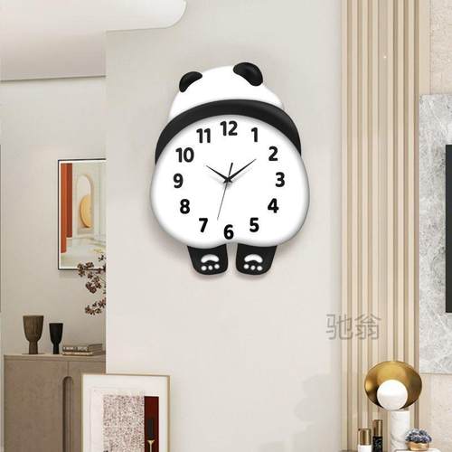 麓BWQr熊猫室挂钟脚丫可摇摆简约现代厅家钟表餐用厅卧静音客时钟
