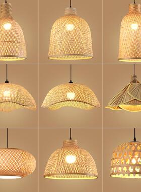竹编吊中式灯笼餐厅31457店餐藤饮铺艺草帽灯罩茶室灯新中式灯竹