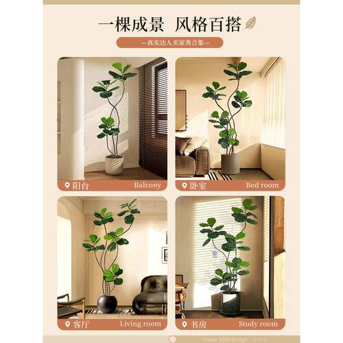 植物琴叶榕件落盆栽室杏淼制造内大型仿生绿植摆客厅轻奢装地饰花