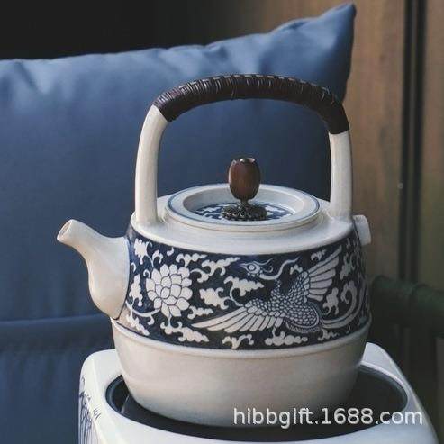 新品梵山堂壶苏打壶釉青花凤麟陶AL771633问渠工壶明火炭火两用手