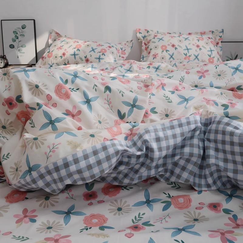 RI0T纯棉布被单单人床双单套床笠人被单F77H5S9S活性印染花纹田野