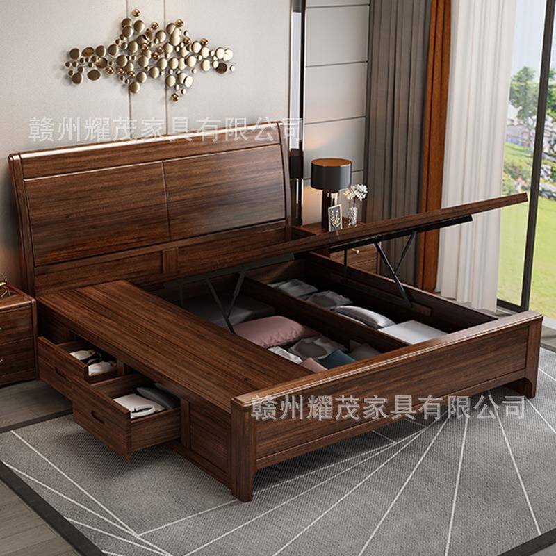 桃木实木胡床轻奢工厂直销店主卧1家用双床69158米人5的气压储物