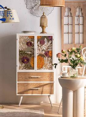 美柜式彩A2527绘玻璃玄关柜法式奶风客厅靠墙收纳铁油艺白色抽屉