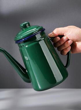 长嘴不容挂油油壶厚日式家用厨房大量加正1绿色搪瓷.1升带盖F76TT