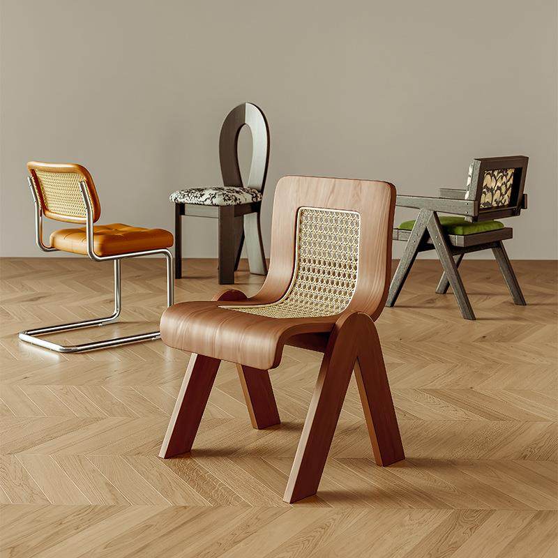 中古C椅家用餐椅实木藤编椅子高级休闲洽谈靠背椅法式复古餐桌椅