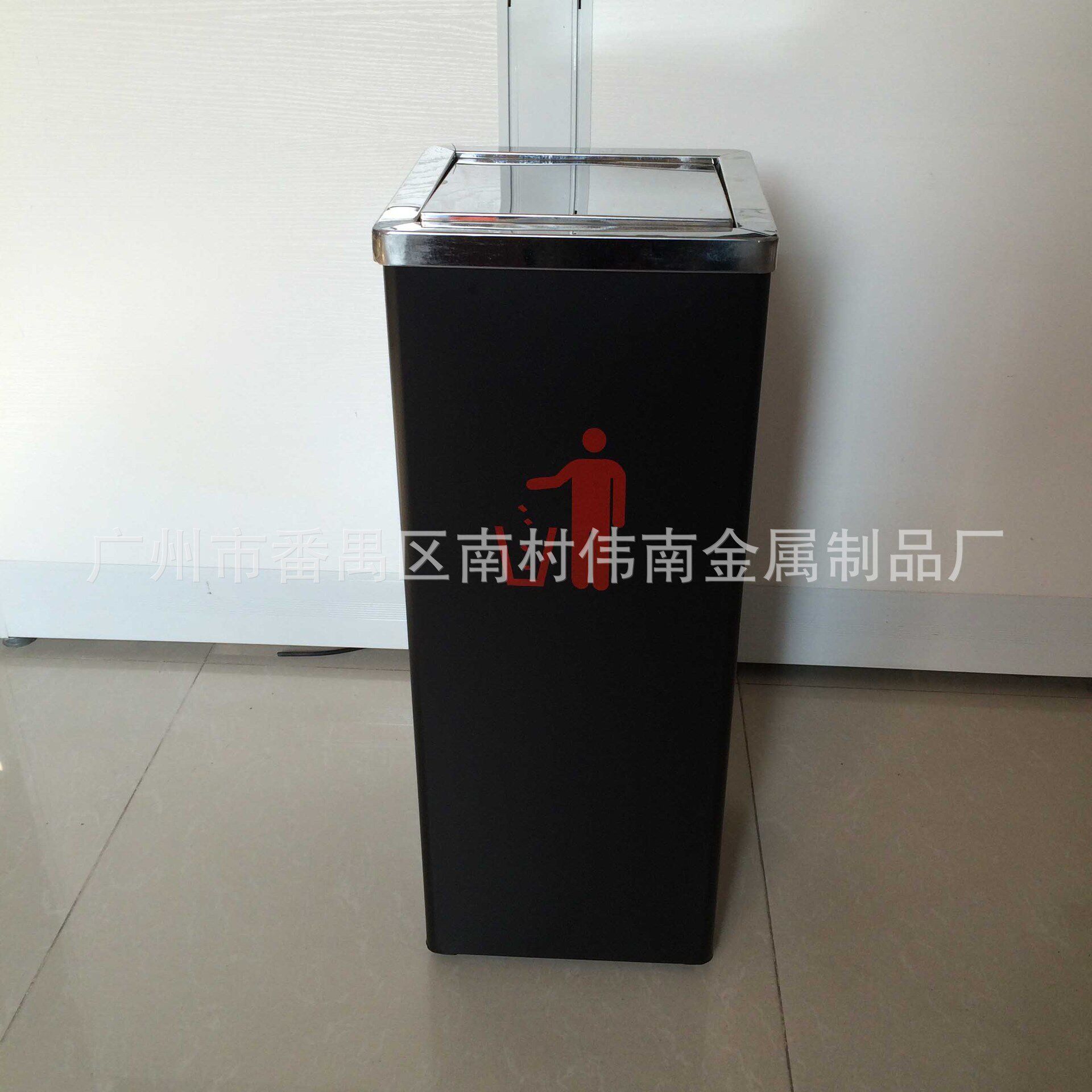厂家直销商场宾馆写字楼小区物业酒店用品黑色方形翻盖室内垃圾桶
