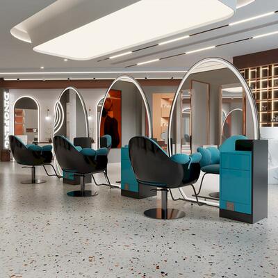 椭圆双面理发店镜台带灯单面壁挂美容美发镜子发廊剪发专用落地镜