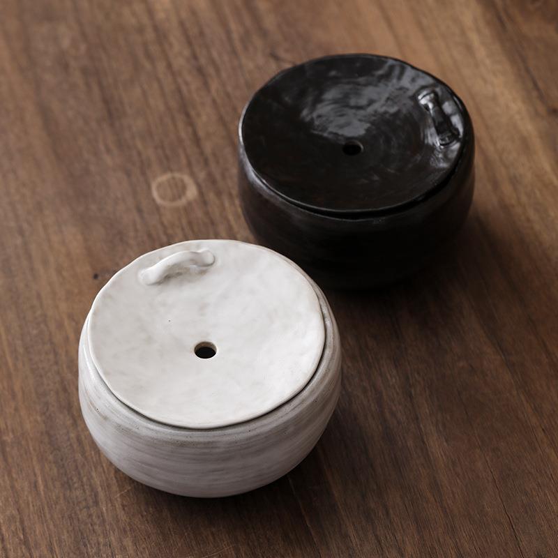 日式带盖建水茶洗手工茶盂粉引家用陶瓷复古茶渣缸倒茶废水盂杯洗