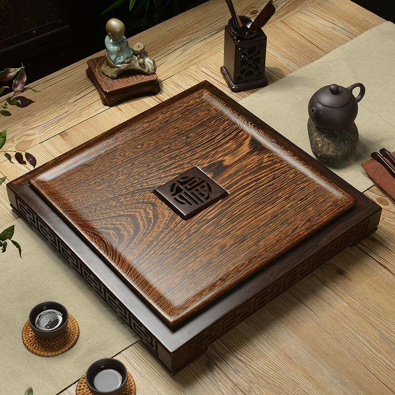 天然实木整块鸡翅木茶盘小号黑檀茶海家用简约花梨木茶台工厂