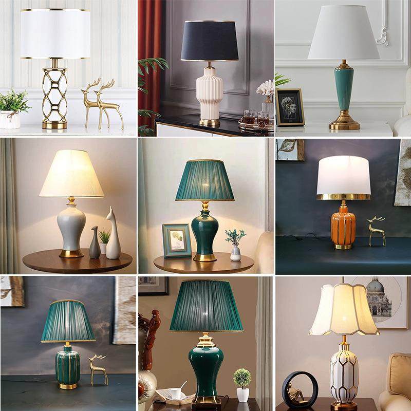 欧式台灯陶瓷美式轻奢客厅卧室床头灯温馨田园法式复古结婚红绿色