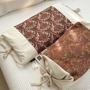 复古印花高低可调式亚麻养生荞麦枕芯护颈助睡眠家用成人儿童枕头