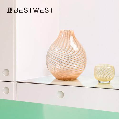 Best west 黄色条纹葫芦水培玻璃花瓶摆件家居软装样板间装饰花器