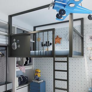 小户型省空间高架床复式二楼单上层铁架床悬挂壁吊床铁艺阁楼式床