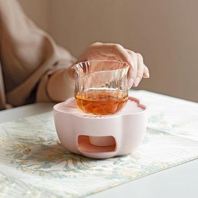 桃粉釉捏花烛火温茶炉暖茶炉蜡烛明火加热底座玻璃温茶器茶壶