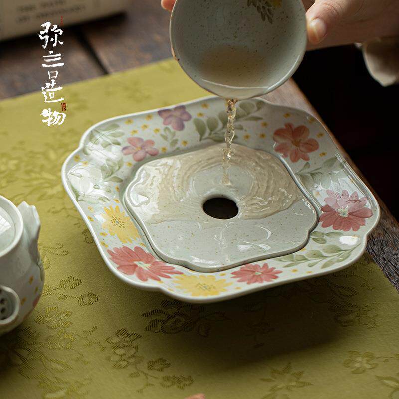 弥言纯手工陶瓷蓄水茶盘家用分体式壶承干泡盘日式小茶台茶道配件