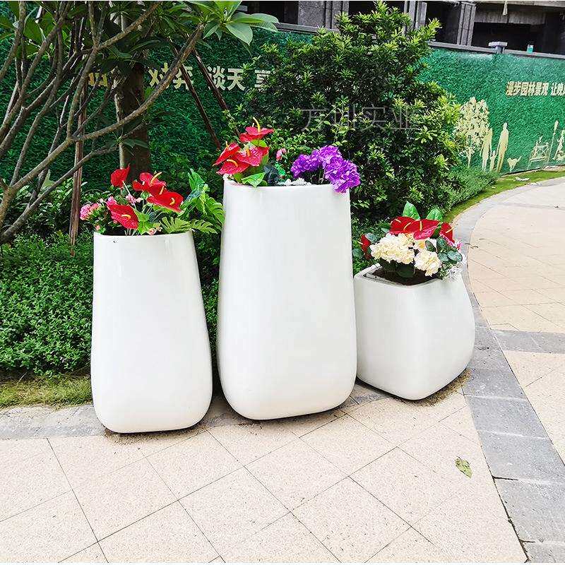 深圳龙岗玻璃钢花盆商场酒店简约花坛美陈艺术户外组合花钵容器