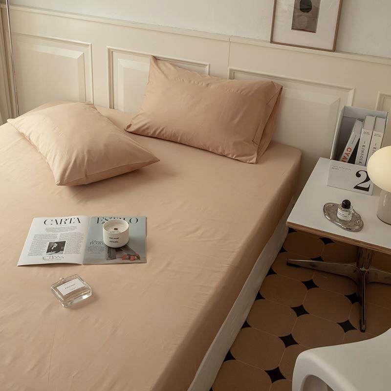 A5L纯色床笠单件简约纯色100卡其纯棉防尘床套床垫保护套三件