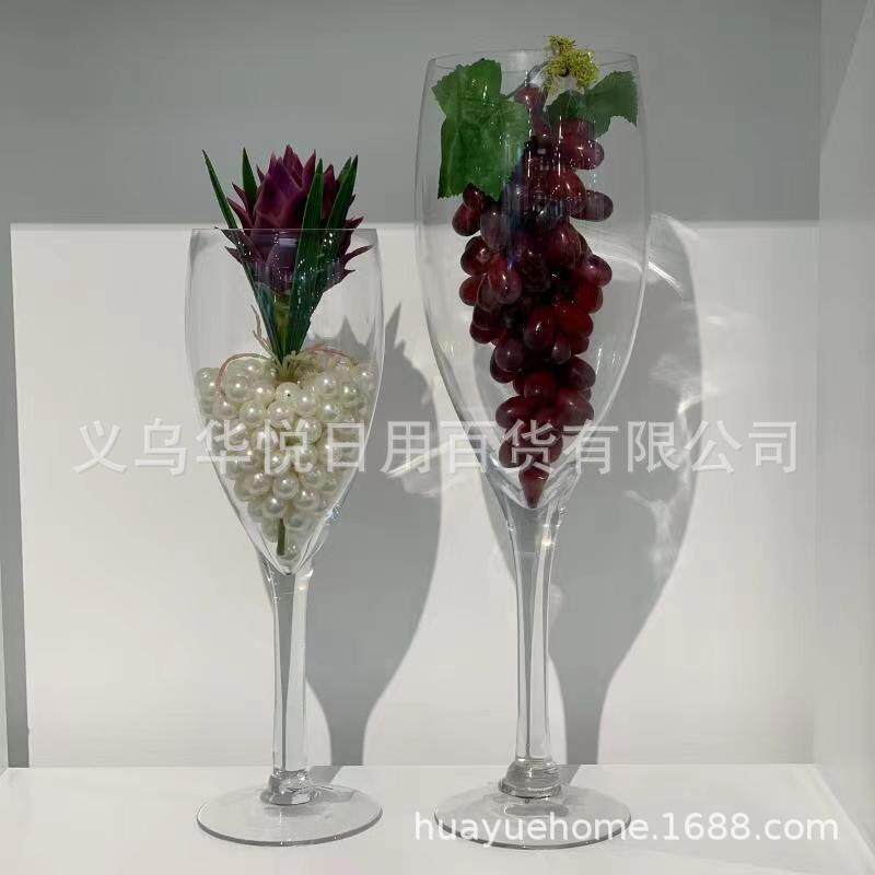 手工超大号高脚杯形玻璃花瓶红酒杯香槟杯英雄杯特大酒杯插花花器