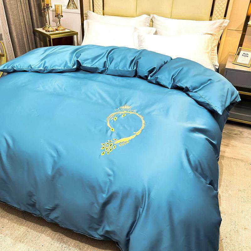 高端120支长绒棉刺绣纯色简约风单被套床上用品工厂贸易直销