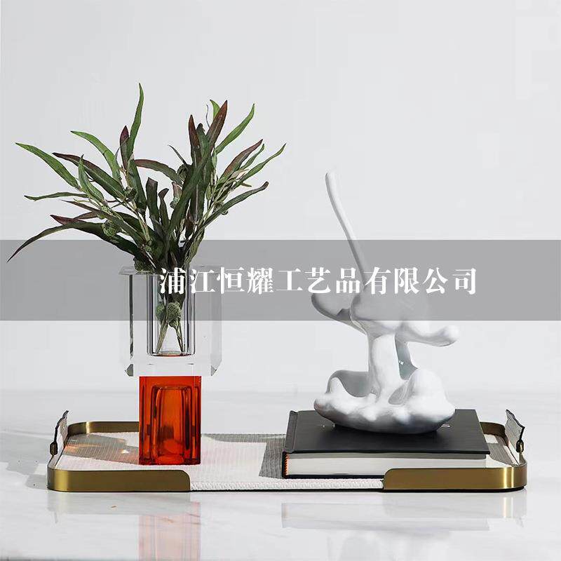 现代简约北欧客厅水晶花瓶花器样板房摆件轻奢软装饰品装饰花艺