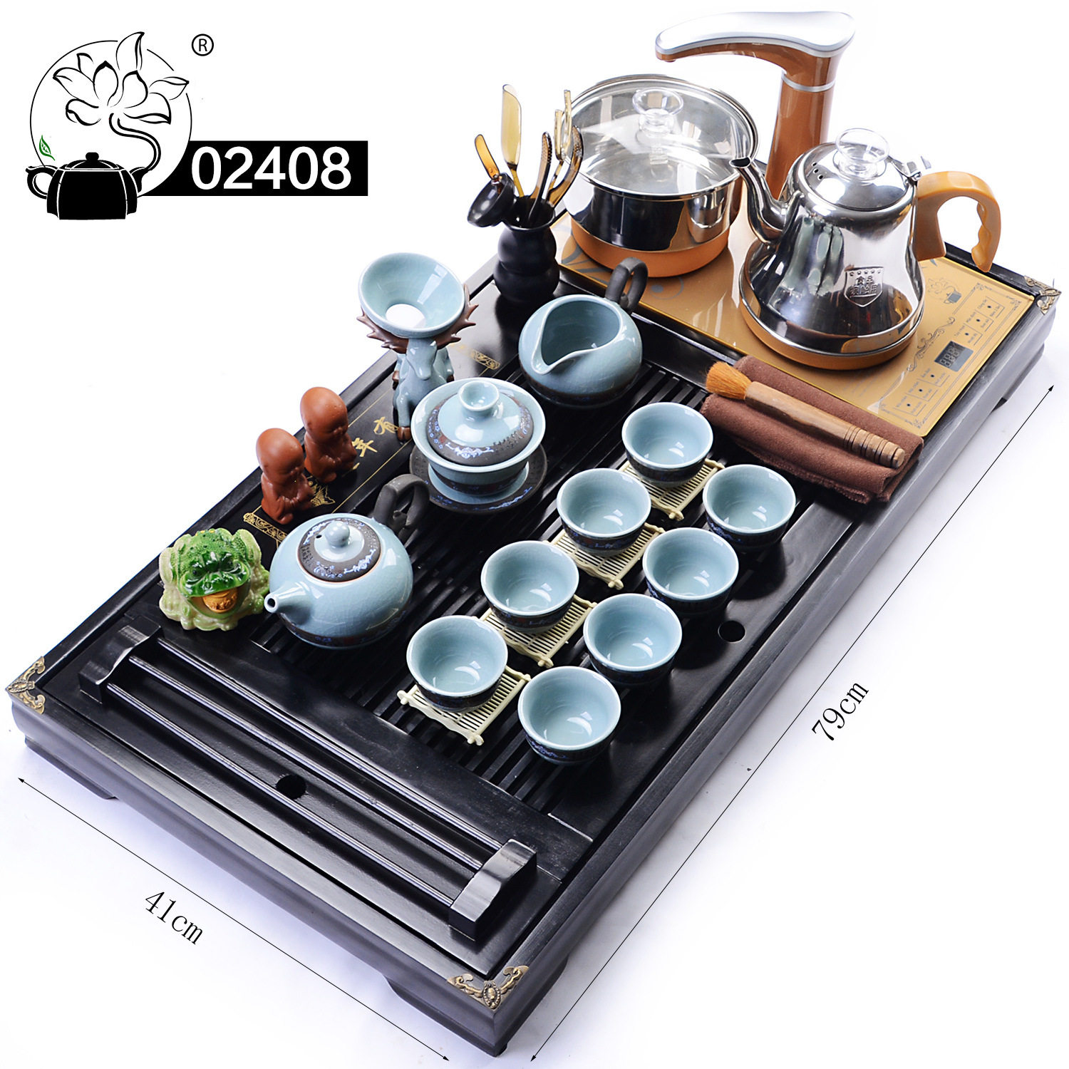 024年年有余茶盘原矿黑紫砂茶具实木四合一套装茶台全自动电磁炉
