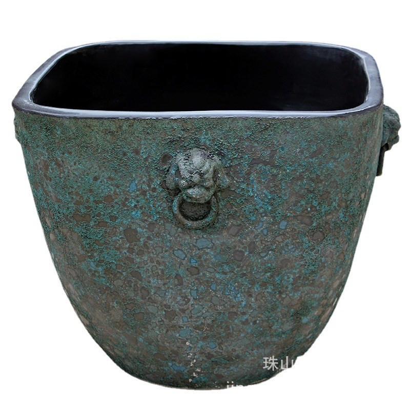 复古粗陶瓷缸鱼缸方睡莲盆荷花缸碗莲缸乌龟水缸客厅花园流水摆件