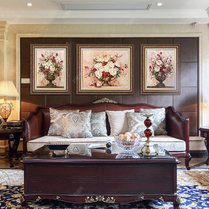 欧式5d钻石画满钻石绣花开富贵十字绣粘钻画三联画2019新款客厅