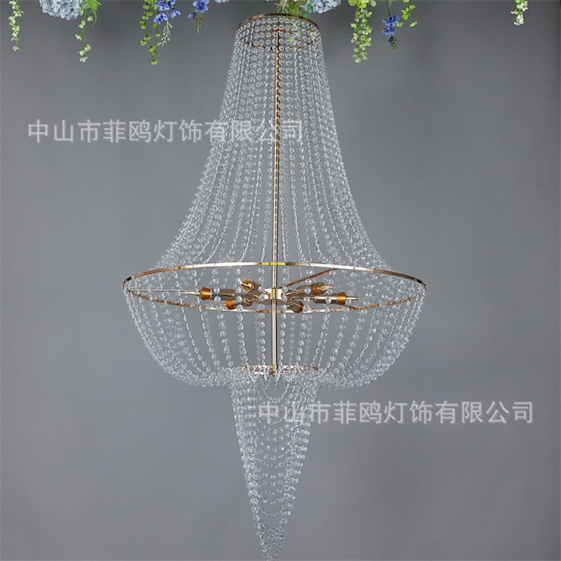 直供新款婚庆水晶珠帘吊灯金色装饰道具铁艺婚礼灯具欧式吊灯