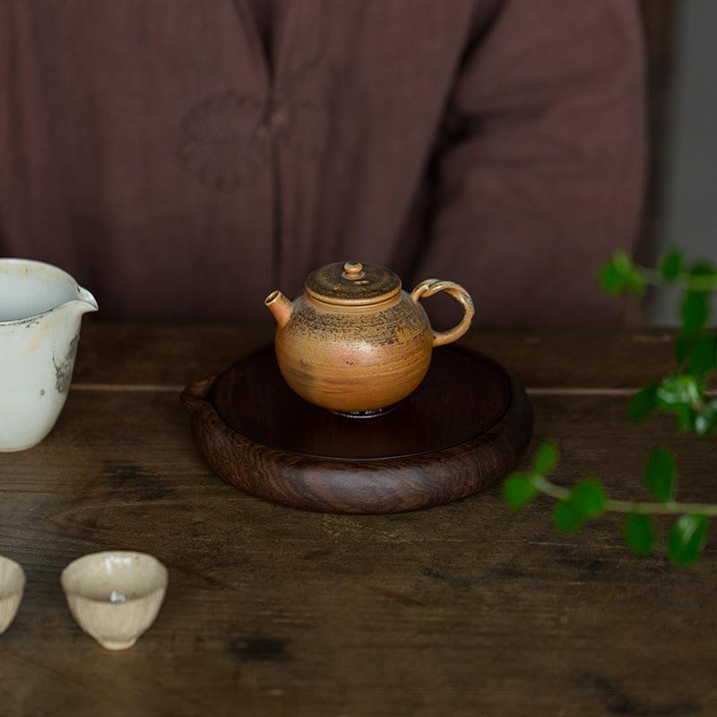 中式紫砂壶承黑檀木创意储水干泡盘茶盘实木茶台家用功夫圆形茶托